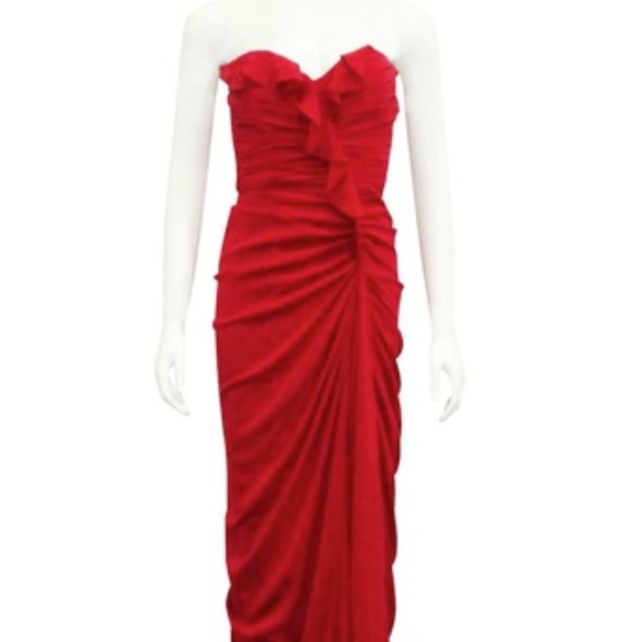 Badgley Mischka Strapless Red Silk Ruched Sides Formal Prom Gown NWT 8 - Picture 14 of 14